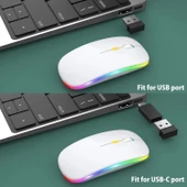 Blic Bwm6 Beyaz RGB Şarjlı Kablosuz 1600DPI Işıklı Kablosuz Sessiz Mouse - 7
