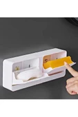 2 Bölmeli Katı Sabunluk Duvara Monte Mutfak Banyo Beyaz Renk Güçlü Yapışkanlı Sabun Organizeri thumbnail 2