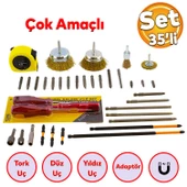 Tornavida Matkap Bits Uç Vidalama Ucu Düz Yıldız Torx Adaptör Metre Çanak Telli Fırça 35 Parça Set - 1