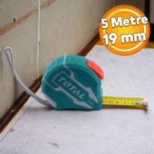 Total Stoplu Metal Metre 5 m x 19 mm Şerit Metre Sarı Renk Düğmeli Ölçüm Ölçme Bükülebilir thumbnail 1