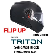 Shiro sh-508 Flip Up Trıton Solıd Mat Black Çene Açılır Motosiklet Kaskı Güneş Vizörlü L Beden - 1