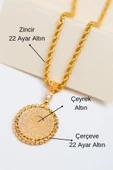 22 Ayar Altın Kolye Çeyrekli Dorika Çerçeve Kadın Kolye Ucu Zincir STLKKL1021 - 2