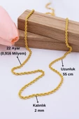 22 Ayar Altın Zincir 2 MM Halat Altın Zincir 55 CM Kadın Zincir - 2