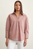 Çizgili Oversize Gömlek Gül Kurusu thumbnail 2