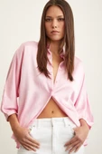 Fakir Kol Saten Gömlek Pembe thumbnail 5