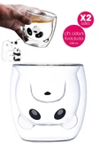 Sevimli Panda Çift Cidarlı Bardak Süt Çay Kahve Su Bardağı 250ml Isı Yalıtımlı Kupa Bardak Seti - 1