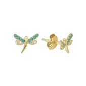 14 Ayar Gökkuşağı ve Firuze Modeli Taşlı Yusufçuk Altın Küpe 1,01 gr - 1