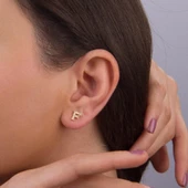 14 Ayar Altın Taşlı F Harf Küpe 0,52 gr - 2