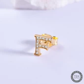 14 Ayar Altın Taşlı F Harf Küpe 0,52 gr - 1