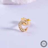 14 Ayar Altın Taşlı C Harf Küpe 0,49 gr - 1