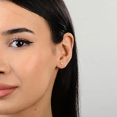 14 Ayar Altın Üç Taşlı Küpe 0,55 gr - 3