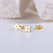 14 Ayar Altın Tek Taş Yonca Küpe 0,80 gr - 3