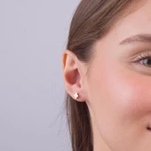 14 Ayar Altın Tek Taş Yonca Küpe 0,80 gr - 5