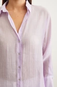 V Yaka Robalı Gömlek Lila thumbnail 3