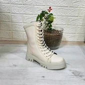 Grijak Bej Cilt Fermuarlı Bağacaklı Bayan Postal Bot - 7