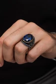 Parlament Mavisi Taşlı 925 Gümüş Erkek Yüzük thumbnail 4