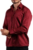 Bordo Rahat Kesim Micro Kumaş Kol Düğmeli Regular Fit Erkek Gömlek - 190-13 thumbnail 3