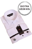 Beyaz Ekstra Uzun Kol 8 Drop Damatlık Ata Yaka Kol Düğmeli Slim Fit Smokin Gömlek - 013 thumbnail 3