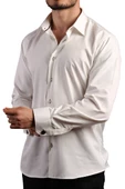 Krem 8 Drop Ekstra Uzun Kol Dar Kesim Micro Kumaş Kol Düğmeli Slim Fit Erkek Gömlek - 197-10 thumbnail 3