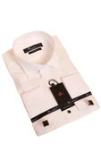Krem Ekstra Uzun Kol 8 Drop Damatlık Ata Yaka Kol Düğmeli Slim Fit Smokin Gömlek - 014 - 1