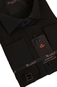 Siyah Düz Damatlık Ata Yaka Kol Düğmeli Slim Fit Smokin Gömlek - 010 - 2