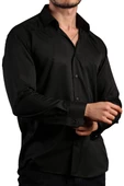 Siyah Rahat Kesim Micro Kumaş Kol Düğmeli Regular Fit Erkek Gömlek - 190-6 thumbnail 1