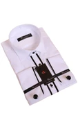 Beyaz Siyah Çift Bieli Damatlık Ata Yaka Kol Düğmeli Slim Fit Smokin Gömlek - 003 thumbnail 1