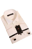 Krem Siyah Taş Düğmeli Damatlık Ata Yaka Kol Düğmeli Slim Fit Smokin Gömlek - 007 thumbnail 1