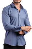 İndigo Ekstra Dar Kesim Likralı Esnek Micro Kumaş Kol Düğmeli Slim Fit Erkek Gömlek - 195-5 - 2