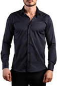 Lacivert Ekstra Dar Kesim Likralı Esnek Micro Kumaş Kol Düğmeli Slim Fit Erkek Gömlek - 195-12 thumbnail 1