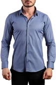 İndigo Ekstra Dar Kesim Likralı Esnek Micro Kumaş Kol Düğmeli Slim Fit Erkek Gömlek - 195-5 - 1