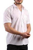 Beyaz Kısa Kol Rahat Kesim Cepli Regular Fit Erkek Gömlek  - 500-1 thumbnail 3