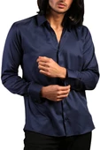 Lacivert Dar Kesim Micro Kumaş Kol Düğmeli Slim Fit Erkek Gömlek - 201-12 thumbnail 1