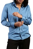 Turkuaz Mavi Dar Kesim Micro Kumaş Kol Düğmeli Slim Fit Erkek Gömlek - 201-18 thumbnail 1