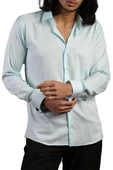 Su Yeşili Mint Dar Kesim Micro Kumaş Kol Düğmeli Slim Fit Erkek Gömlek - 201-22 - 1