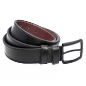 Siyah Suni Deri Çift Dikişli Model 4 cm.lik Spor Kemer - 7000-11-22K thumbnail 3