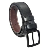 Siyah Suni Deri Çift Dikişli Model 4 cm.lik Spor Kemer - 7000-11-22K thumbnail 1