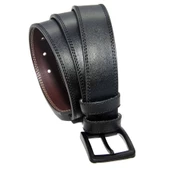 Siyah Suni Deri Çift Dikişli Model 4 cm.lik Spor Kemer - 7000-11-22K thumbnail 2