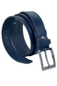 Lacivert Hakiki Deri Dikişli 3.5 cm.lik Klasik Erkek Kemer - 305-28 thumbnail 1
