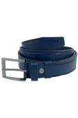 Lacivert Hakiki Deri Dikişli 3.5 cm.lik Klasik Erkek Kemer - 305-28 thumbnail 2