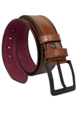 Taba Suni Deri Dikişli Desensiz Düz Model 4.5 cm.lik Spor Kot Kemer - 4523-111-22KS thumbnail 1