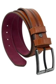Taba Suni Deri Ortası Desenli Model 4 cm.lik Spor Kemer - 9023-52-22RL thumbnail 1
