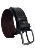 Siyah Suni Deri Dikişli Ortası Desenli Model 4.5 cm.lik Spor Kot Kemer - 4500-66-22KS - 1