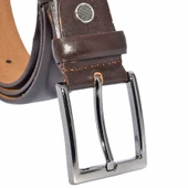 Koyu Kahve Hakiki Deri Düz Renk 3.5 cm.lik Klasik Kemer - 209-Düz - 3