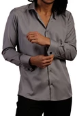 Koyu Gri Dar Kesim Micro Kumaş Kol Düğmeli Slim Fit Erkek Gömlek - 201-7 thumbnail 1