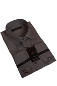 Koyu Gri Dar Kesim Micro Kumaş Kol Düğmeli Slim Fit Erkek Gömlek - 201-7 thumbnail 1