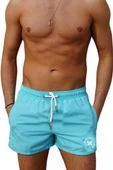Mint Kısa Model Su İtici Özellikli Düz Renk Erkek Mini Plaj Deniz Şort Mayo - 2202-Mint thumbnail 2