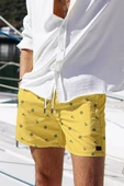 Su İtici Özellikli Dijital Baskılı Erkek Plaj Deniz Şort Mayo - 101-Sarı thumbnail 7