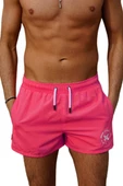 Pembe Kısa Model Su İtici Özellikli Düz Renk Erkek Mini Plaj Deniz Şort Mayo - 2202-Pembe - 2