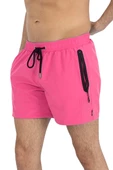 Pembe Likralı Esnek Kumaş Su İtici Özellikli Düz Renk Erkek Plaj Deniz Şort Mayo - 2201-Pembe - 1